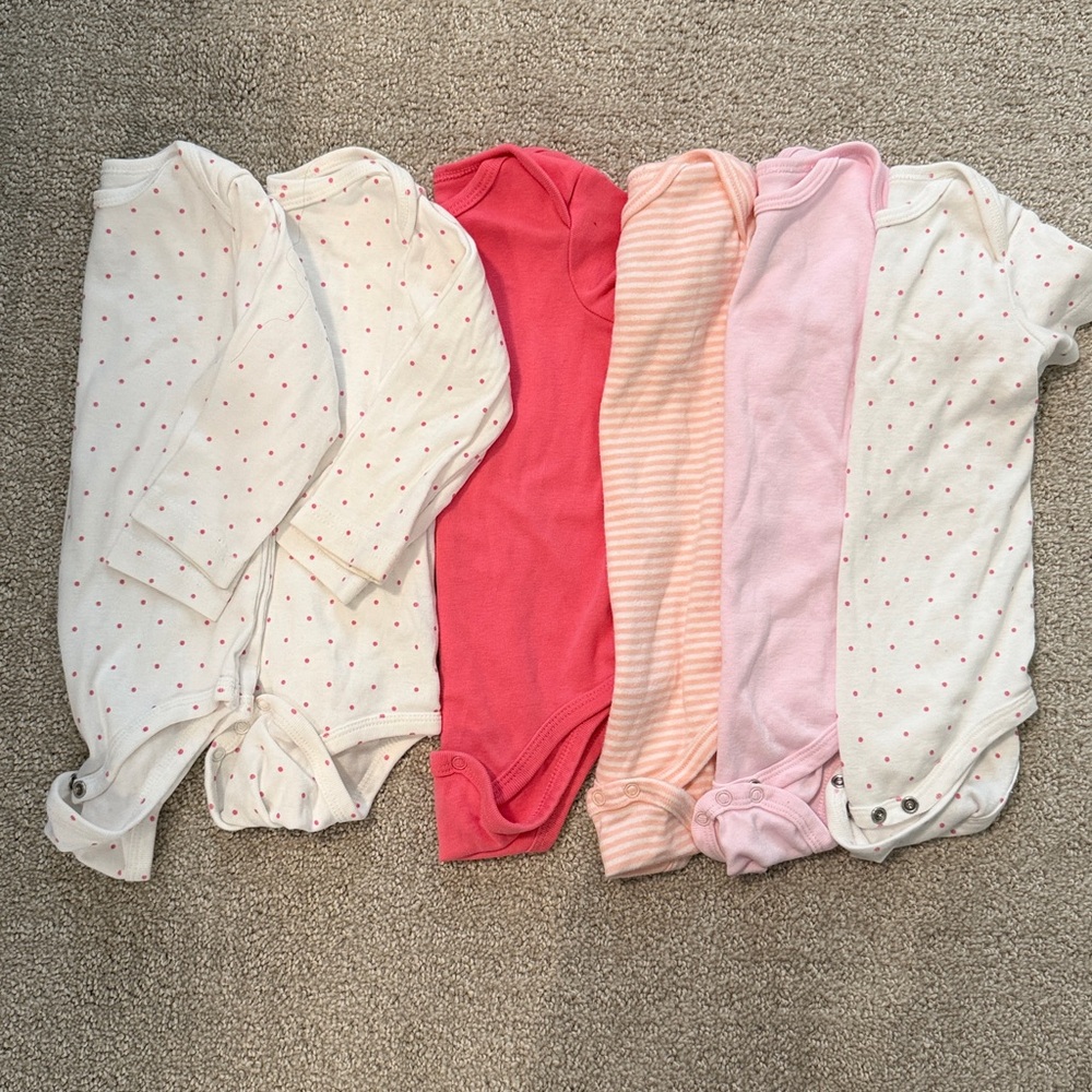 Primary Kids One Pieces Bodysuits - White, Red, Pink